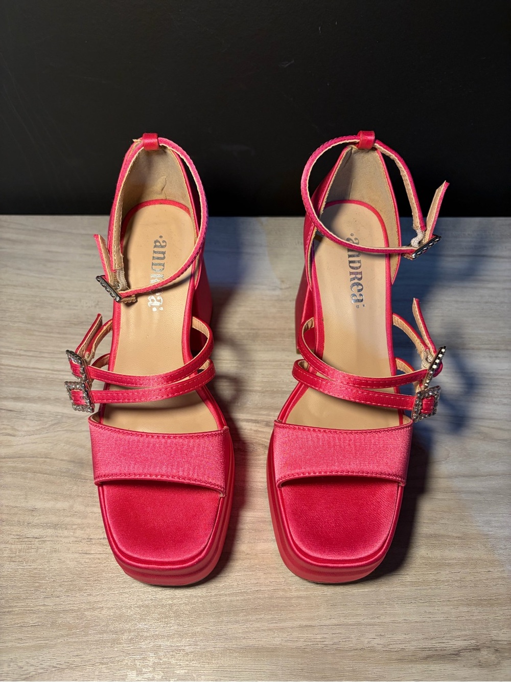 ANDREA FENZI Hot Pink Satin Platform Sandals